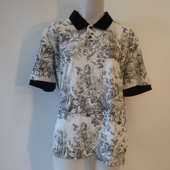 Mens Ted Baker Black, Gray, White Floral Collared Polo Short Sleeve Shirt 5/XL - Picture 1 of 6